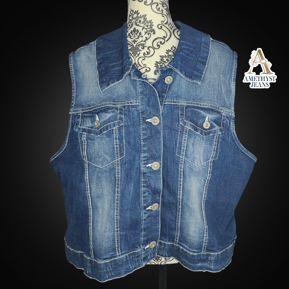 AMETHYST JEANS Blue Denim Vest - 3X